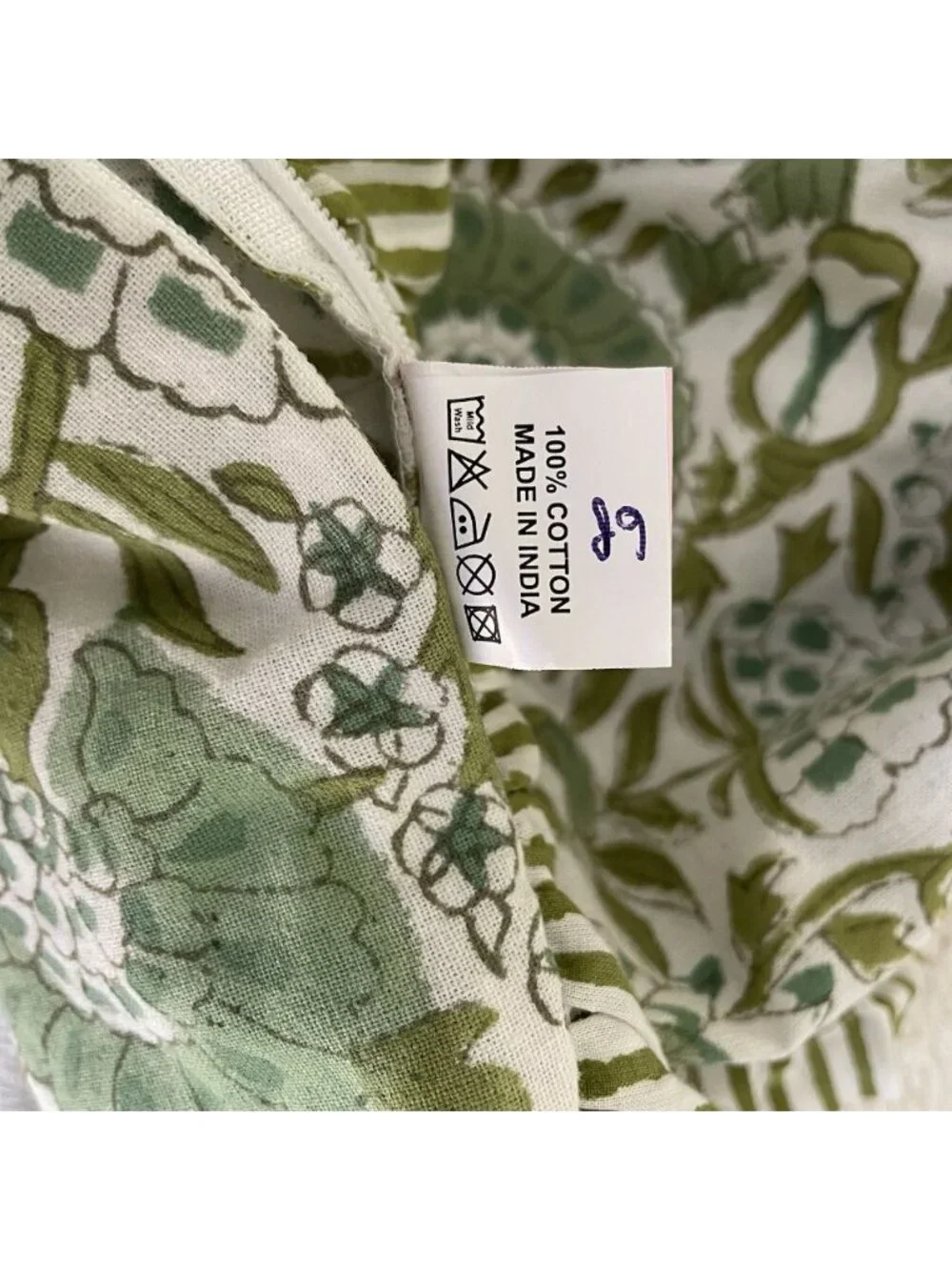 Cpc Cotton Print Club Pillow Sham Green / White Hand Block Print 100% Cotton